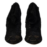 Dolce & Gabbana Black Stretch Socks Taormina Lace Boots Shoes LA10000-36