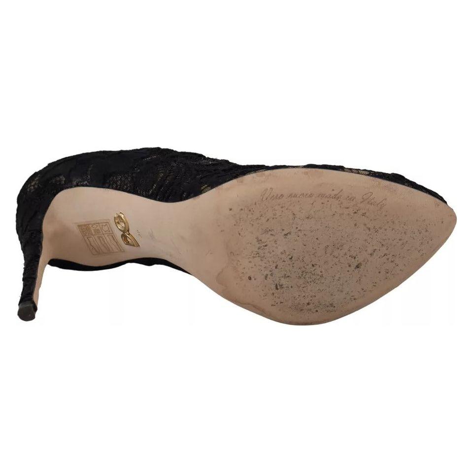 Dolce & Gabbana Black Stretch Socks Taormina Lace Boots Shoes LA10000-36