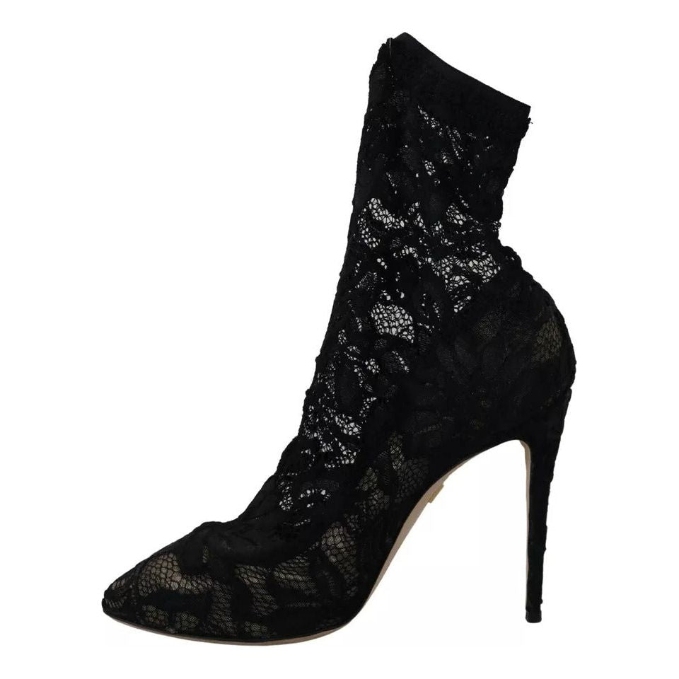 Dolce & Gabbana Black Stretch Socks Taormina Lace Boots Shoes LA10000-36