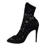 Dolce & Gabbana Black Stretch Socks Taormina Lace Boots Shoes LA10000-36
