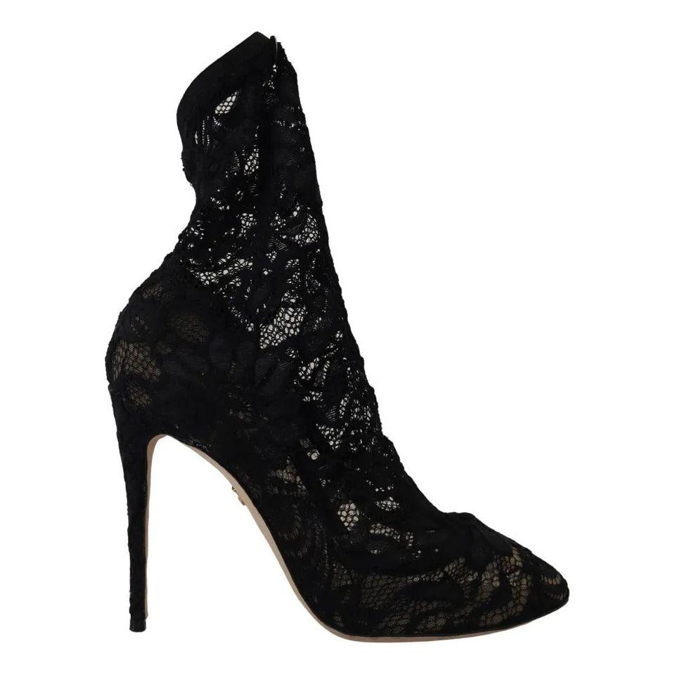 Dolce & Gabbana Black Stretch Socks Taormina Lace Boots Shoes LA10000-36