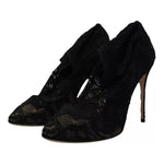 Dolce & Gabbana Black Stretch Socks Taormina Lace Boots Shoes LA10000-36