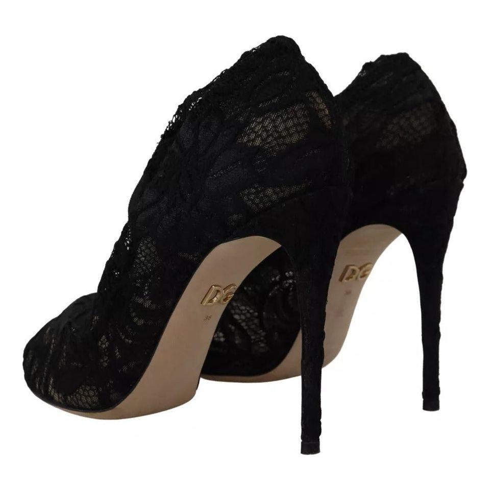 Dolce & Gabbana Black Stretch Socks Taormina Lace Boots Shoes LA10000-36