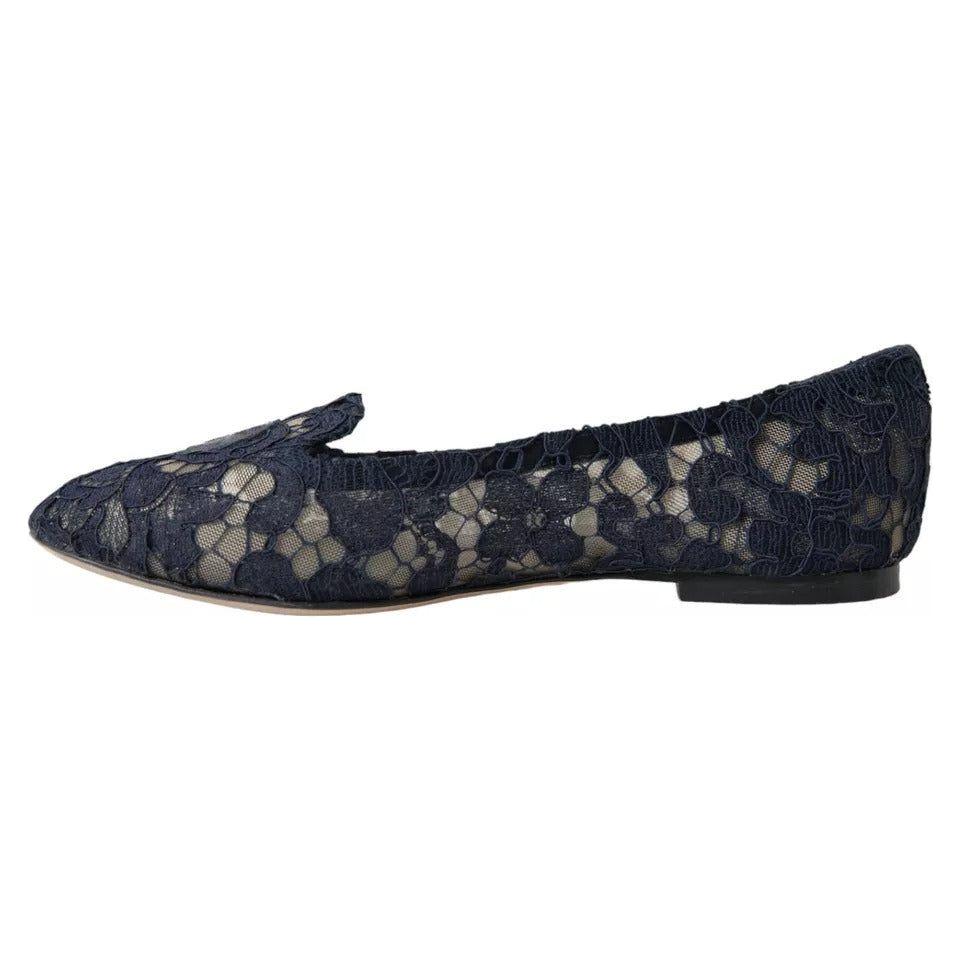 Dolce & Gabbana Dark Blue Taormina Lace Slip On Flats Shoes LA10892-35