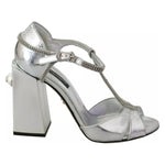 Dolce & Gabbana Silver Crystals T-strap Sandals Leather Shoes LA8001-36