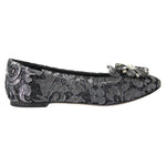 Dolce & Gabbana Gray Black Lace Crystal Ballet Loafers Shoes LA10882-35