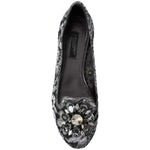 Dolce & Gabbana Gray Black Lace Crystal Ballet Loafers Shoes LA10882-35