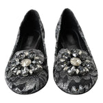 Dolce & Gabbana Gray Black Lace Crystal Ballet Loafers Shoes LA10882-35