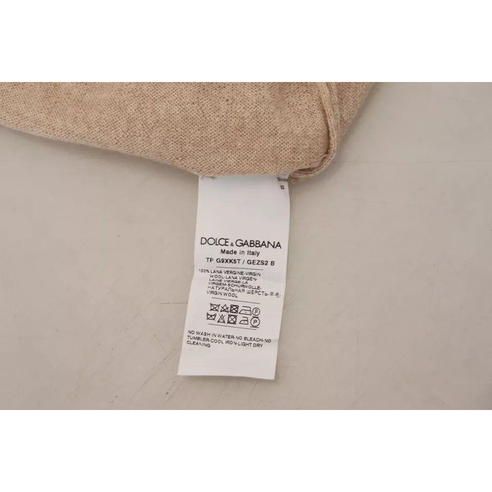 Dolce & Gabbana Beige Virgin Wool Crew Neck Pullover Sweater TSH7946-46