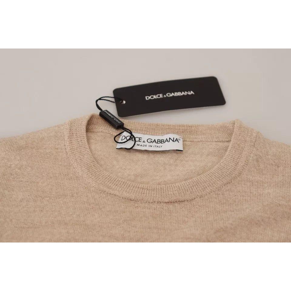 Dolce & Gabbana Beige Virgin Wool Crew Neck Pullover Sweater TSH7946-46