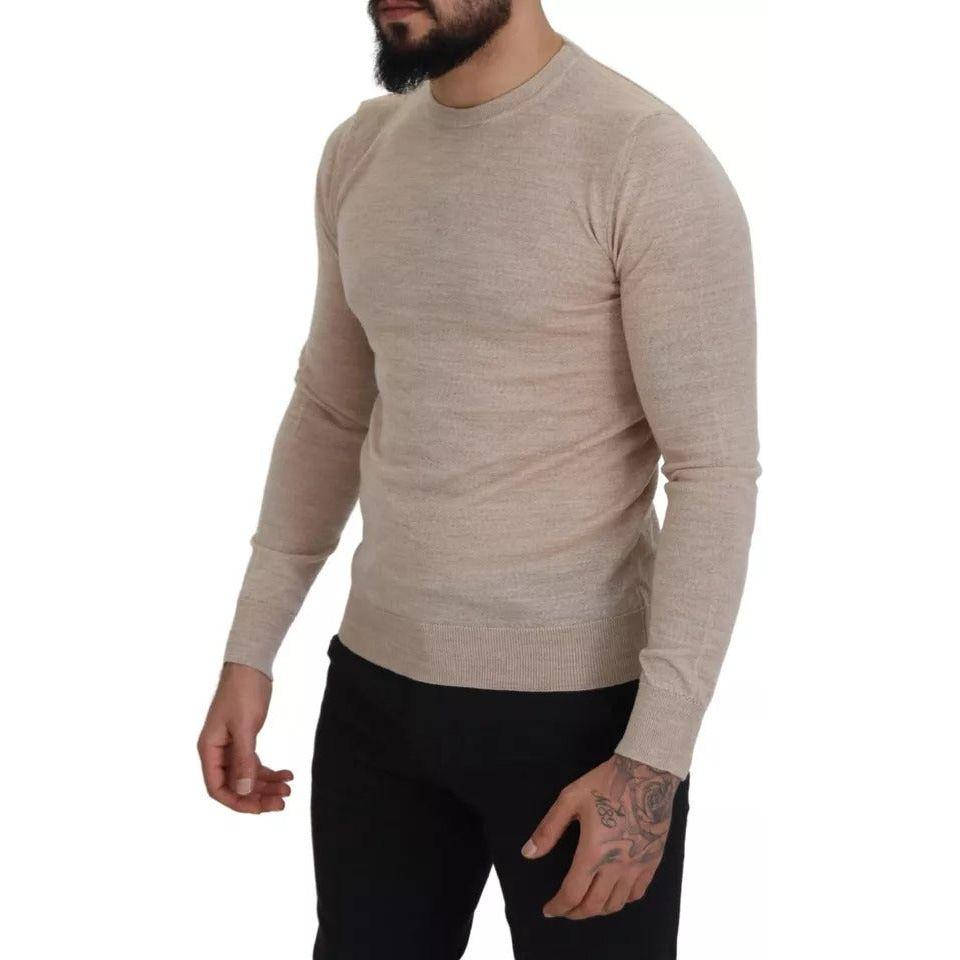 Dolce & Gabbana Beige Virgin Wool Crew Neck Pullover Sweater TSH7946-46