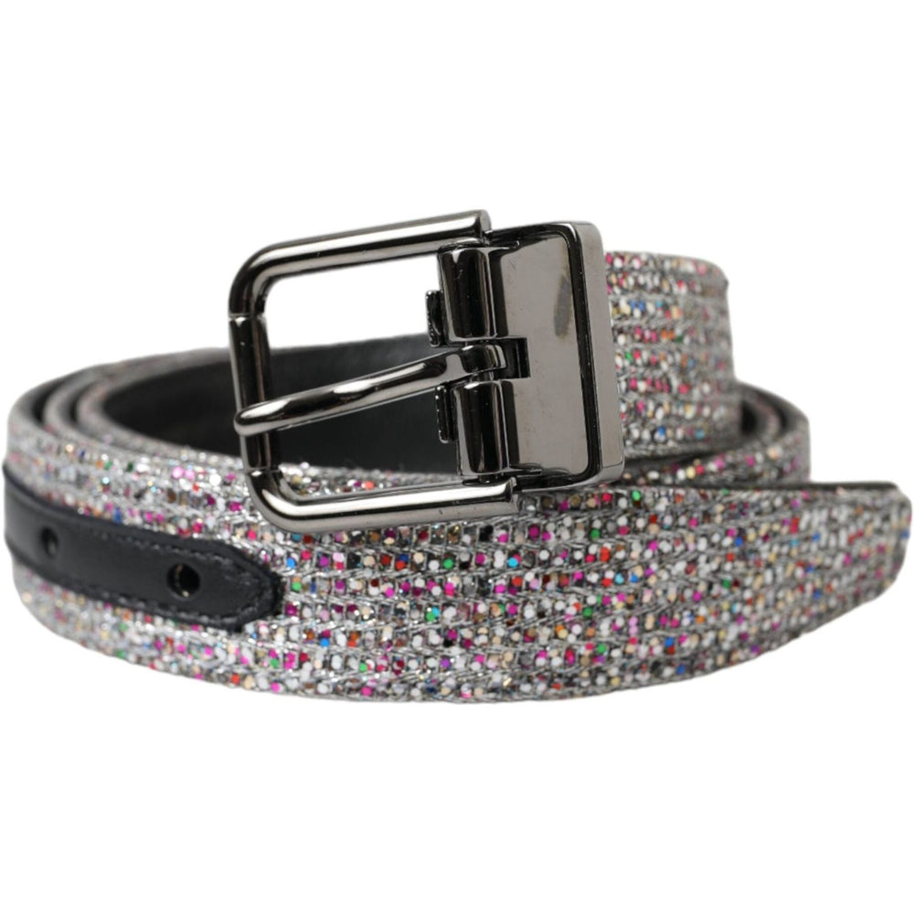 Dolce & Gabbana Multicolor Embellished Silver Metal Buckle Belt BEL9190-90