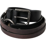 Dolce & Gabbana Black Brown Leather Silver Metal Buckle Belt BEL9193-100