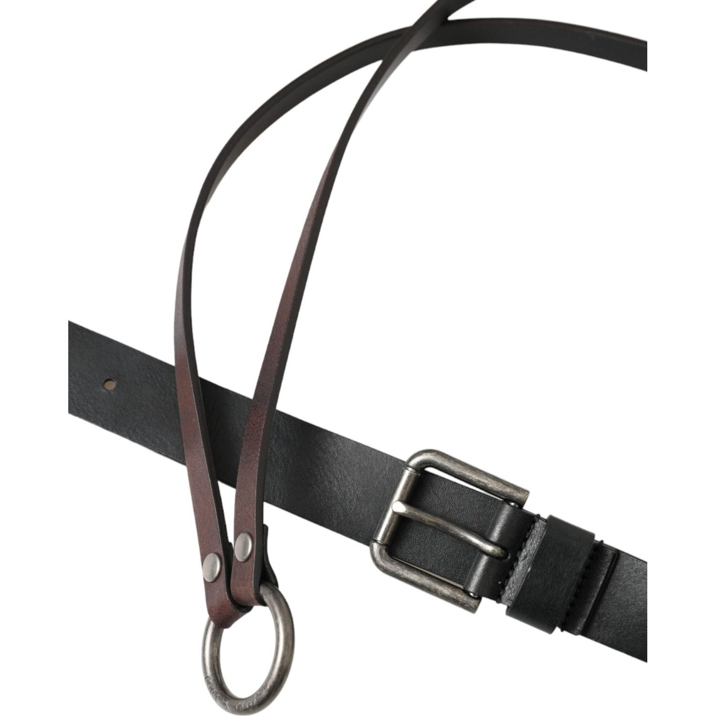 Dolce & Gabbana Black Brown Leather Silver Metal Buckle Belt BEL9193-100