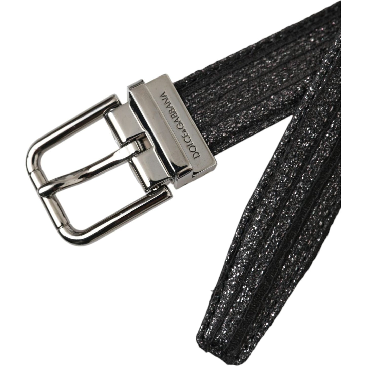 Dolce & Gabbana Black Jacquard Stripes Silver Metal Buckle Belt BEL9212-90