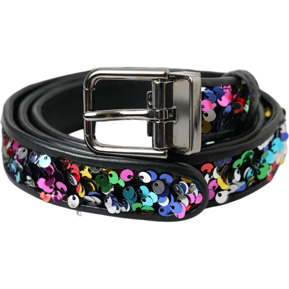 Dolce & Gabbana Black Sequined Silver Metal Buckle Women Belt BEL9191-90