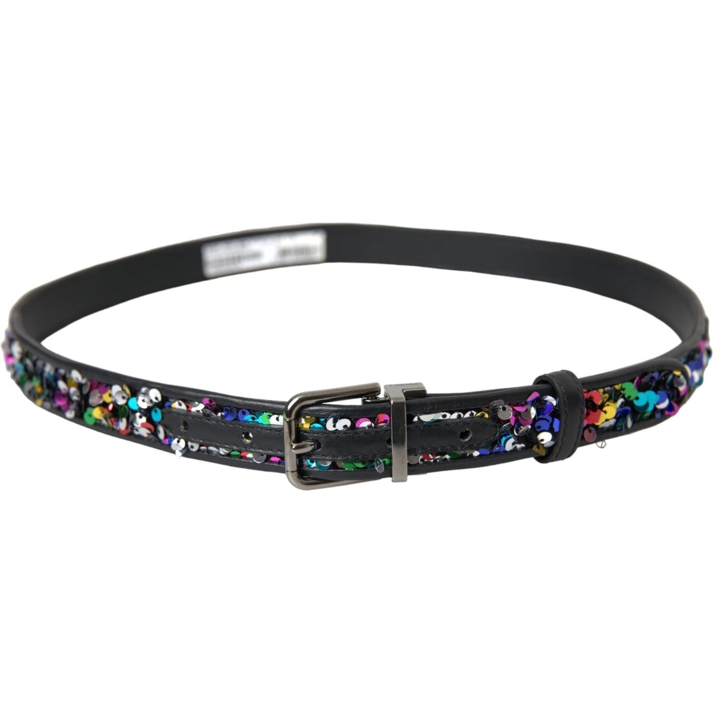 Dolce & Gabbana Black Sequined Silver Metal Buckle Women Belt BEL9191-90