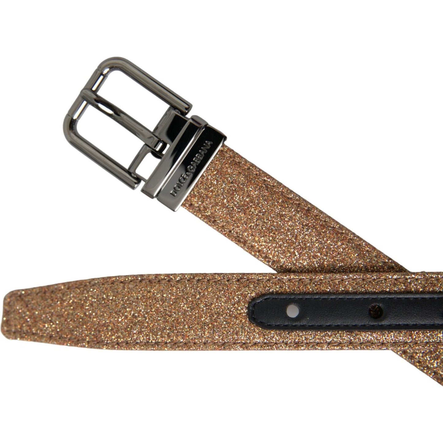 Dolce & Gabbana Gold Glitter Leather Silver Metal Buckle Belt BEL9195-90