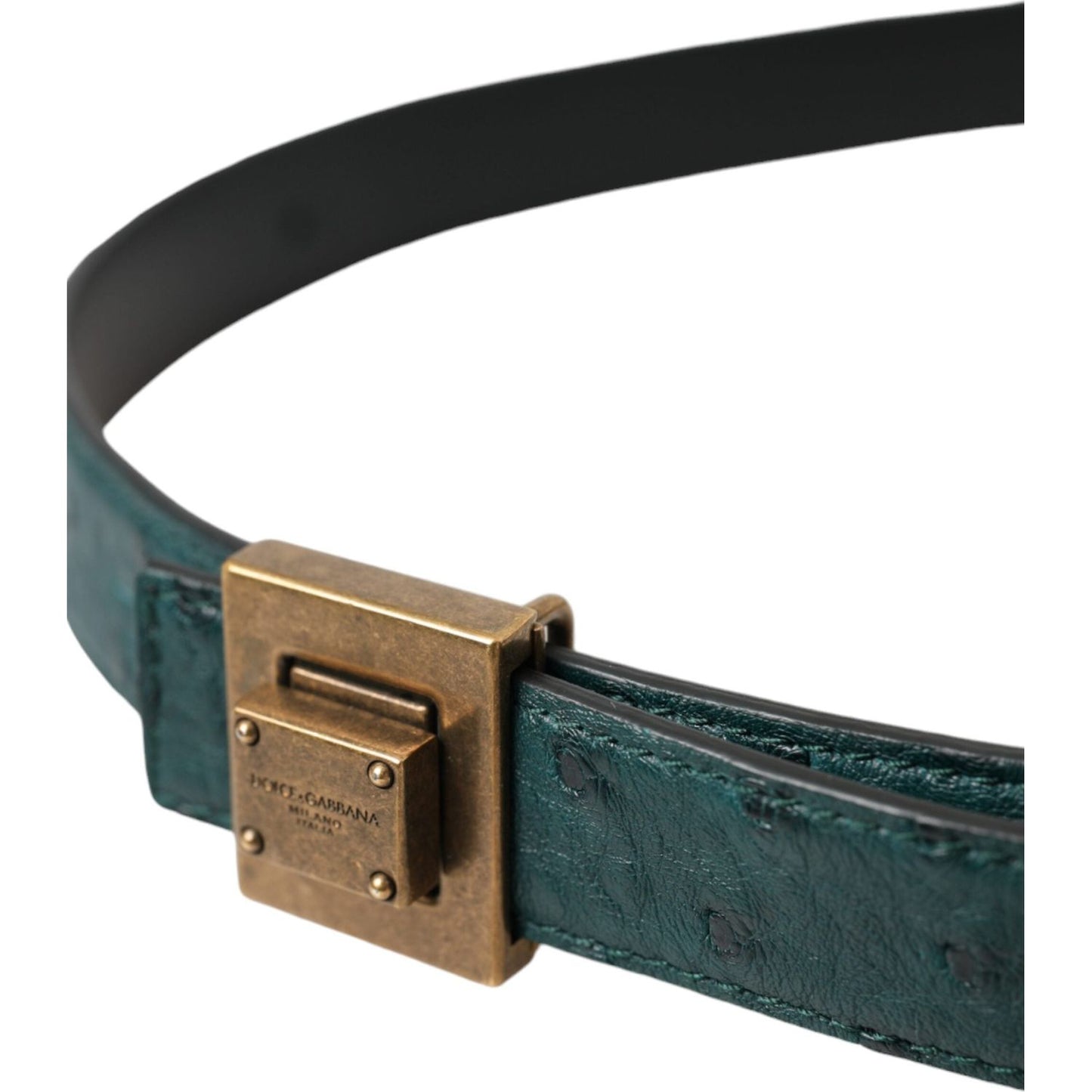 Dolce & Gabbana Dark Green Leather Square Metal Buckle Belt BEL9198-90