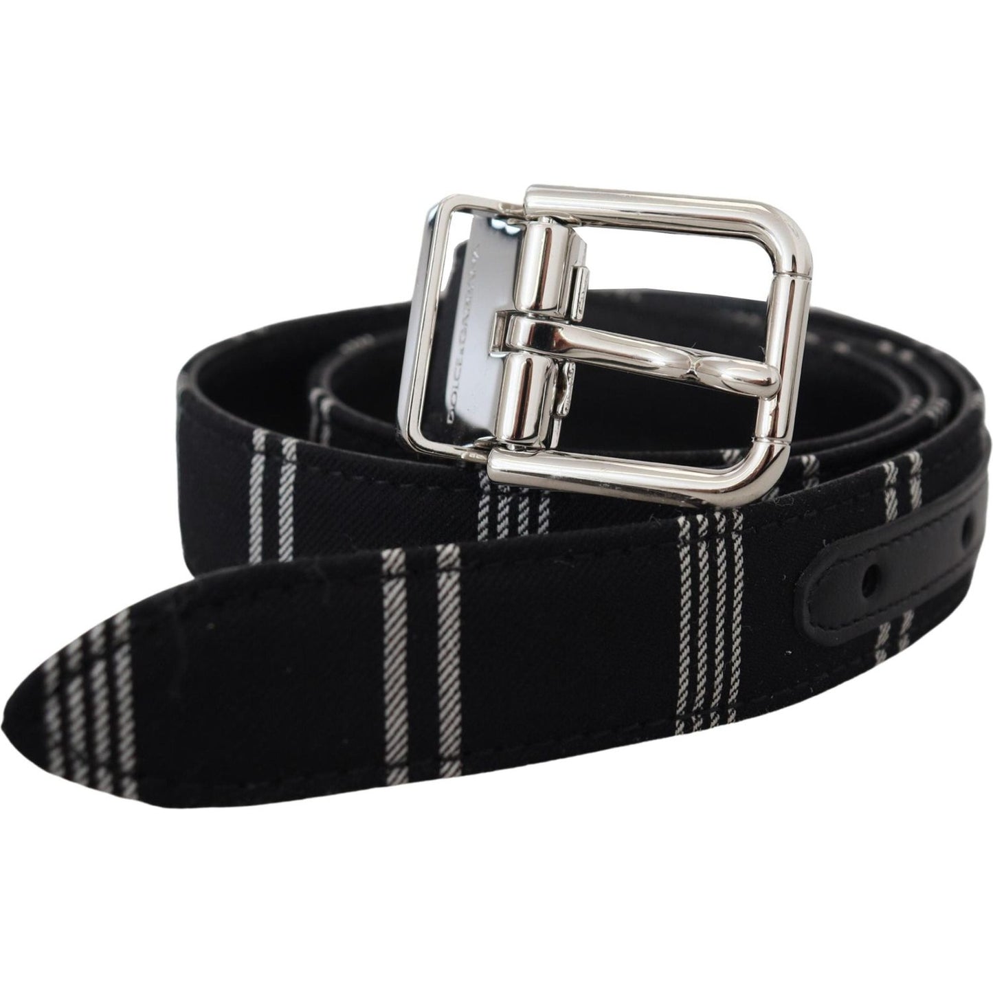Dolce & Gabbana Black White Cotton Metal Silver Buckle Belt WMB311-75