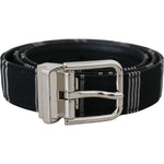 Dolce & Gabbana Black White Cotton Metal Silver Buckle Belt WMB311-75
