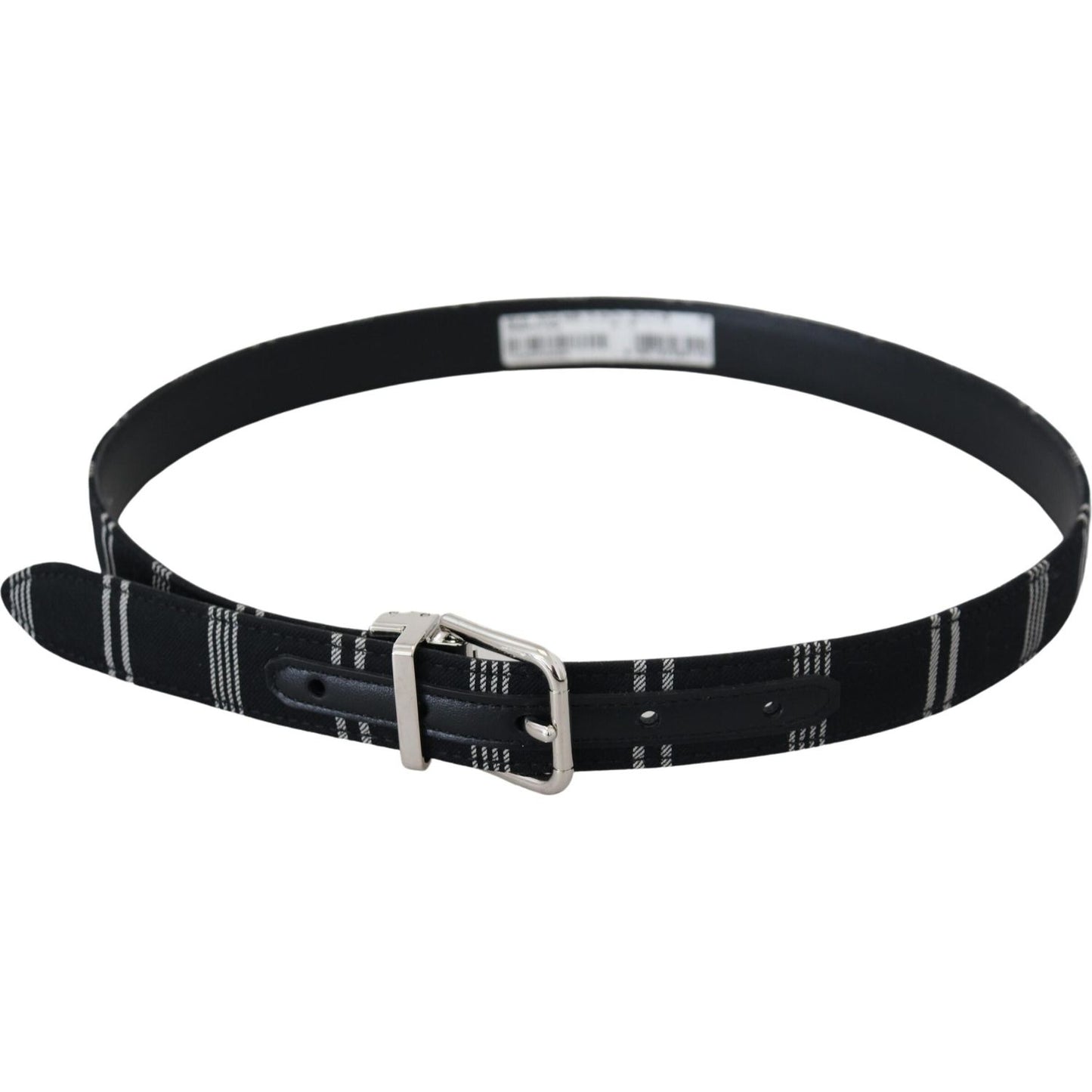 Dolce & Gabbana Black White Cotton Metal Silver Buckle Belt WMB311-75