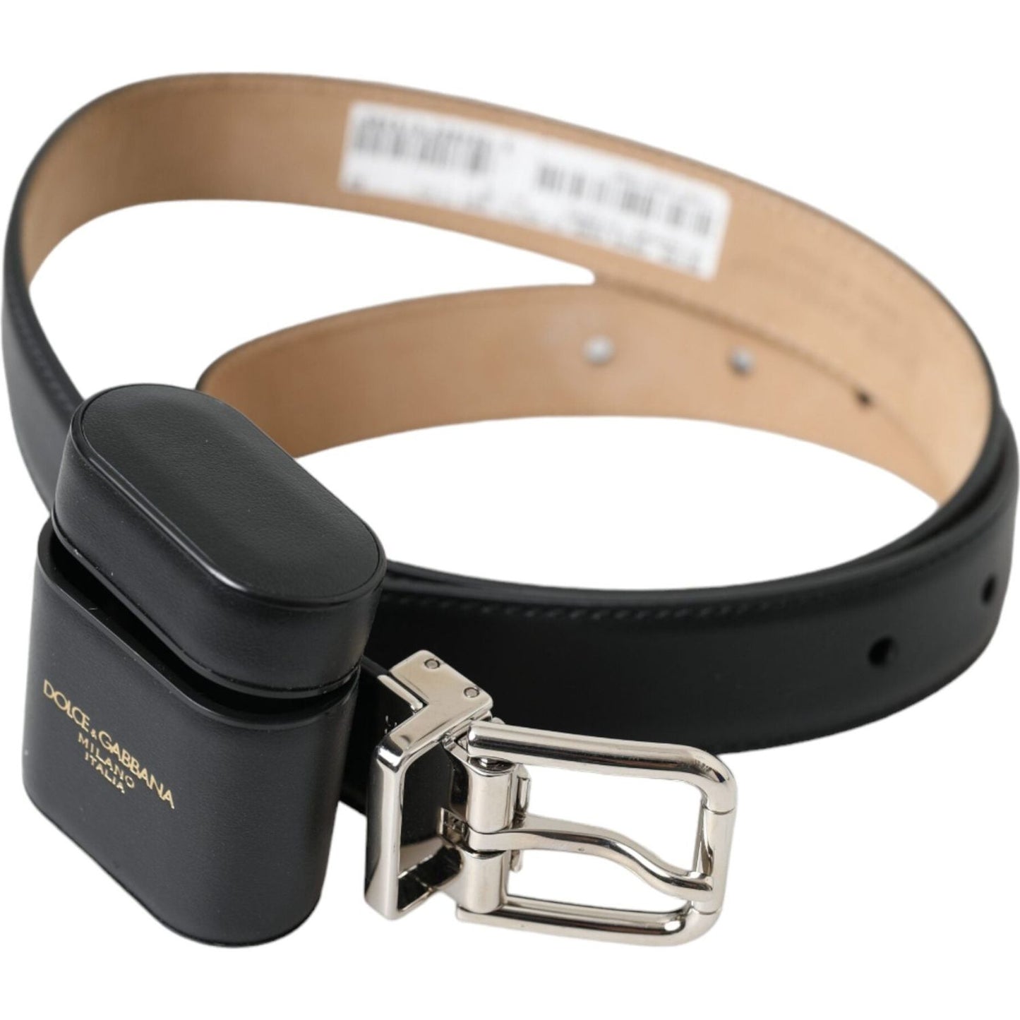 Dolce & Gabbana Black Leather Airpods Case Silver Buckle Belt WMB399-75