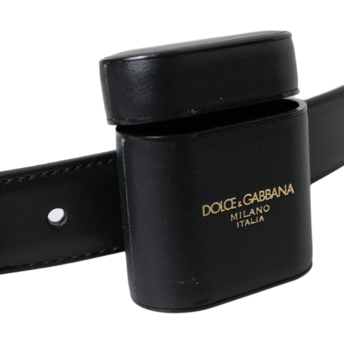 Dolce & Gabbana Black Leather Airpods Case Silver Buckle Belt WMB399-75