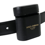 Dolce & Gabbana Black Leather Airpods Case Silver Buckle Belt WMB399-75
