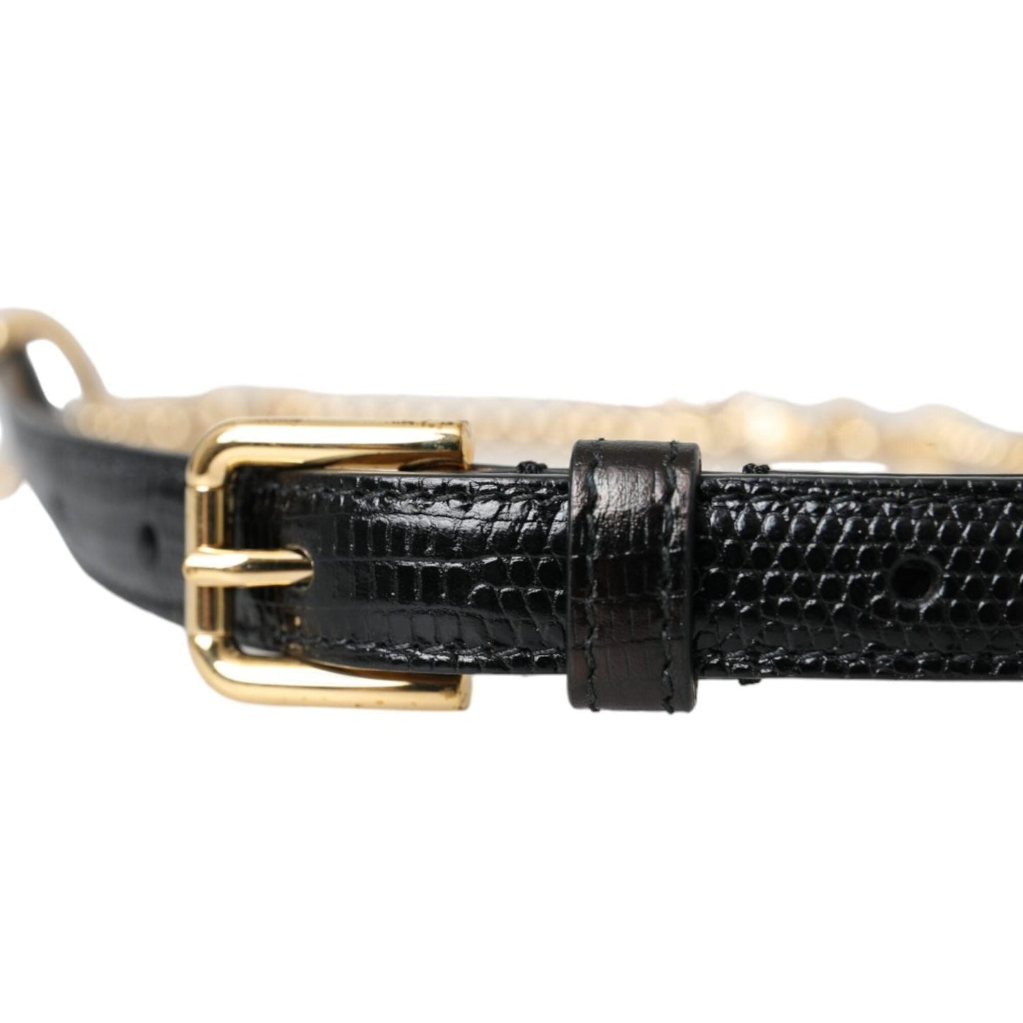 Dolce & Gabbana Black Leather Gold Chain Crystal Waist Women Belt WMB403-L