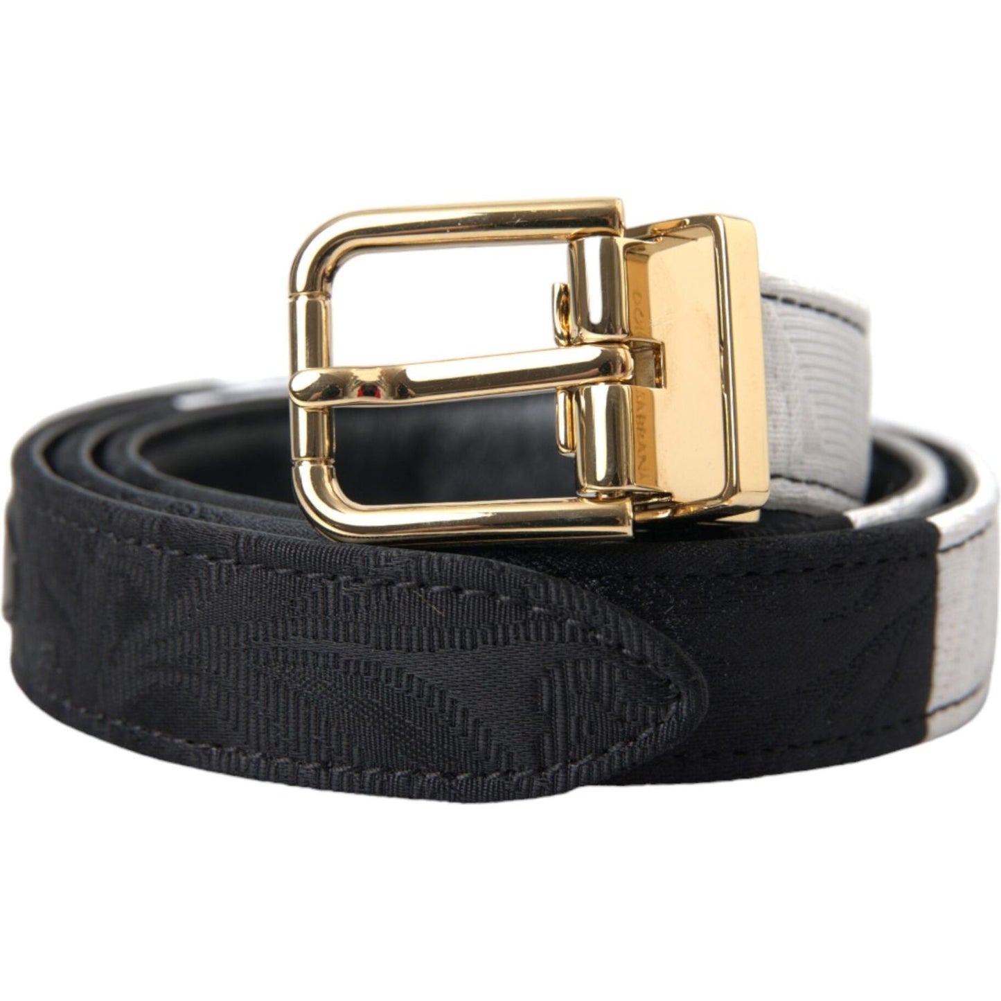 Dolce & Gabbana Black White Patchwork Gold Metal Buckle Belt WMB407-70