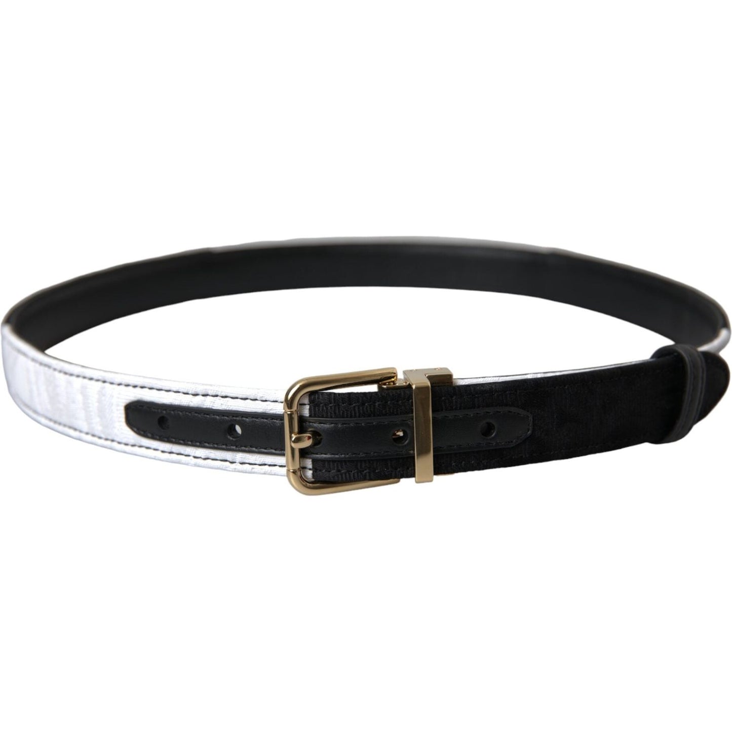 Dolce & Gabbana Black White Patchwork Gold Metal Buckle Belt WMB407-70