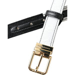 Dolce & Gabbana Black White Patchwork Gold Metal Buckle Belt WMB407-70