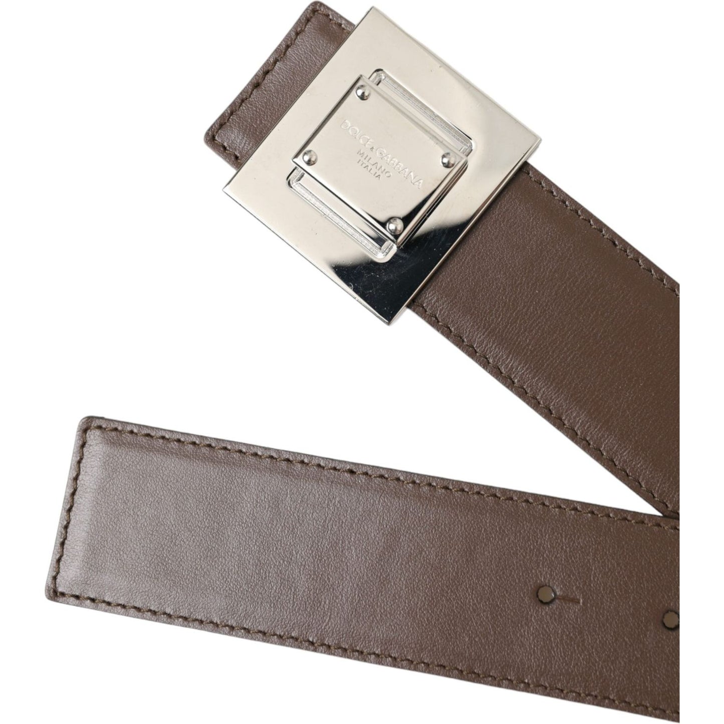 Dolce & Gabbana Brown Calf Leather Square Metal Buckle Belt WMB469-80
