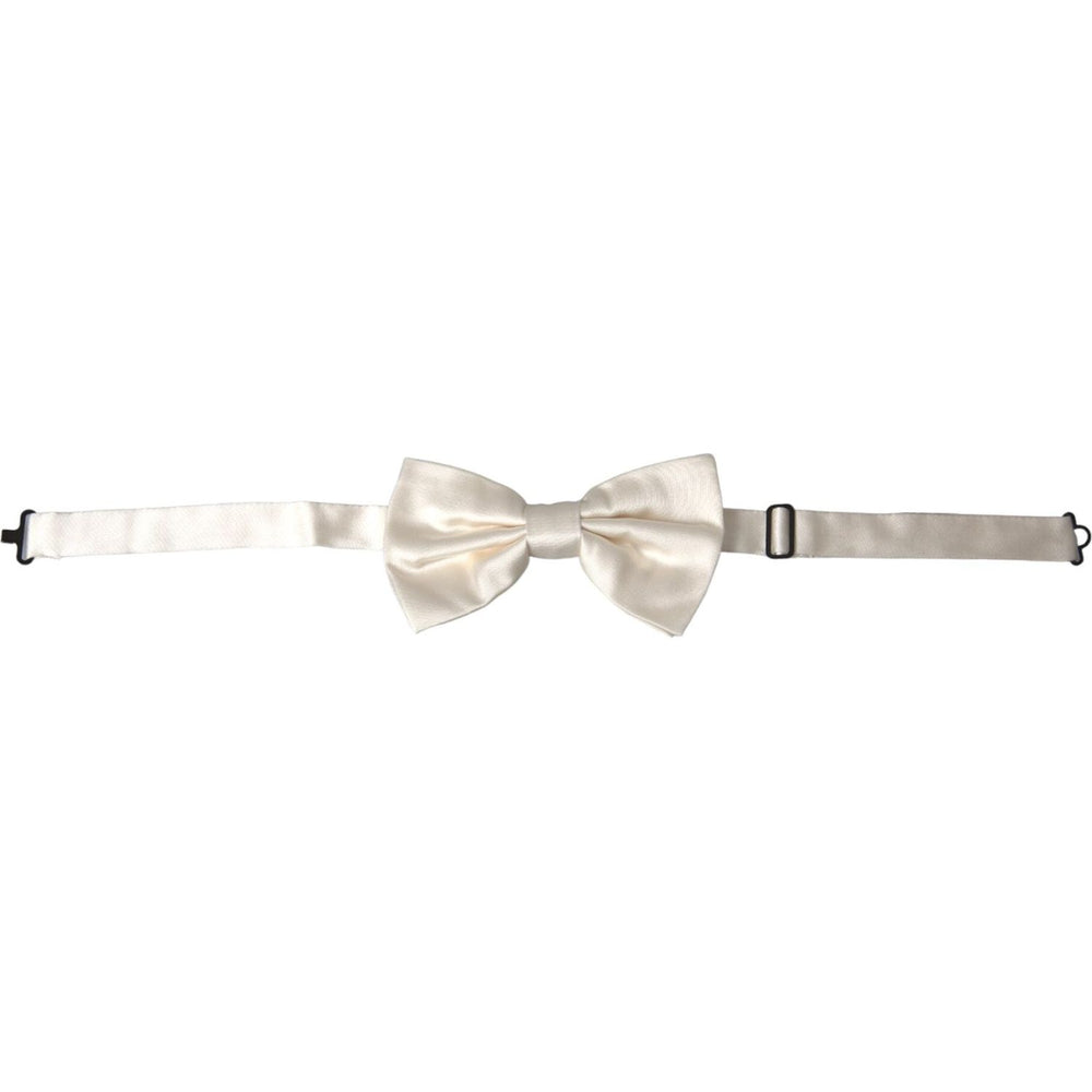 Dolce & Gabbana Off White Silk Adjustable Neck Men Bow Tie FT3845