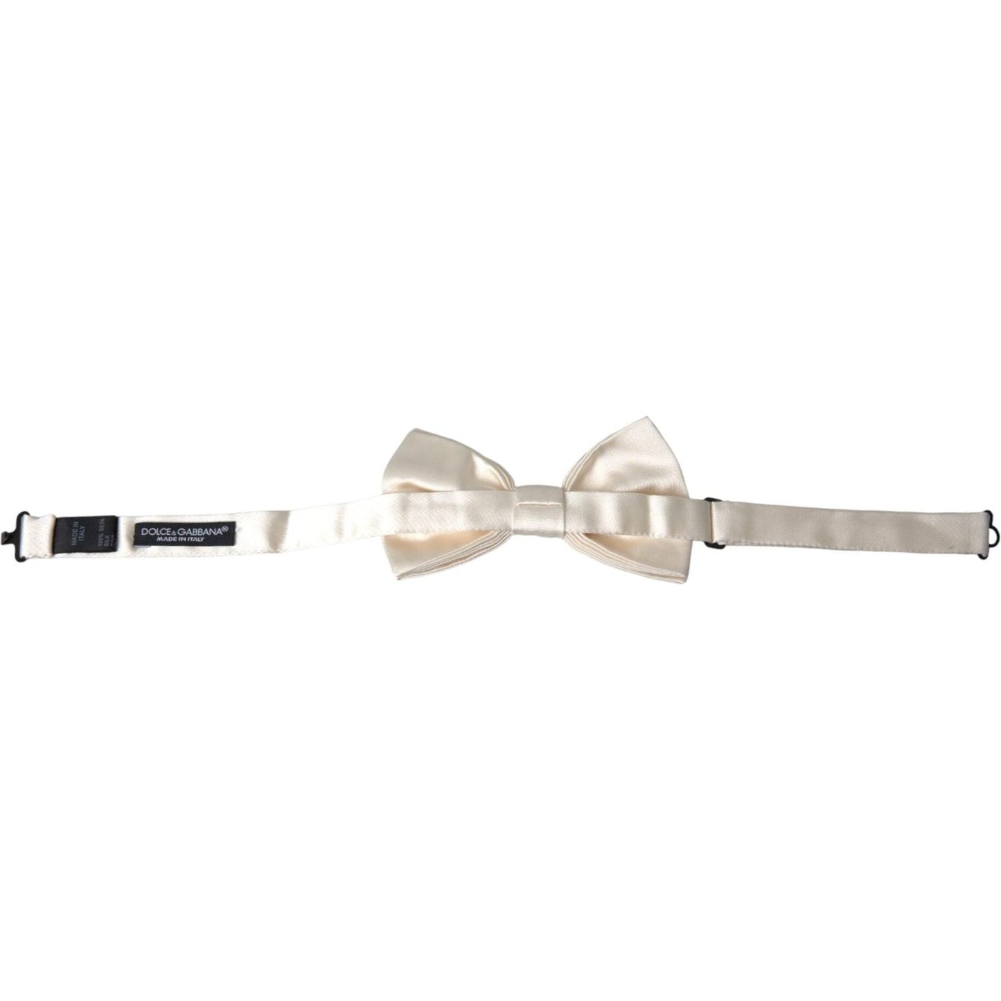 Dolce & Gabbana Off White Silk Adjustable Neck Men Bow Tie FT3845