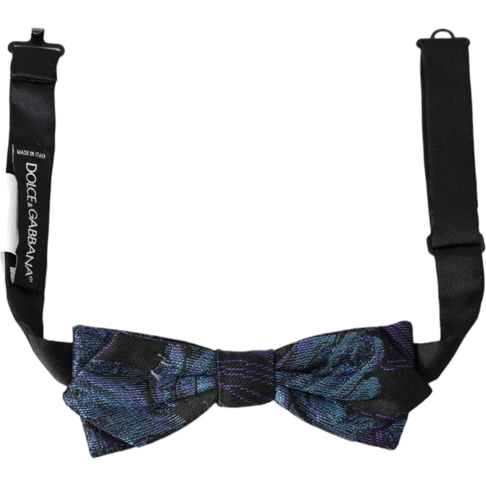 Dolce & Gabbana Black Blue Brocade Adjustable Neck Men Bow Tie FT3860