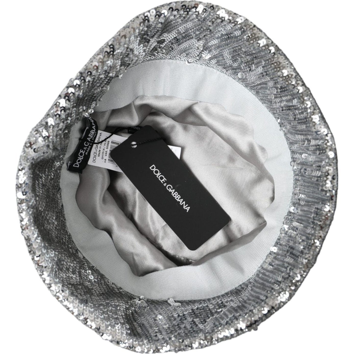 Dolce & Gabbana Silver Sequined Nylon Bucket Hat Men HAT9526-60