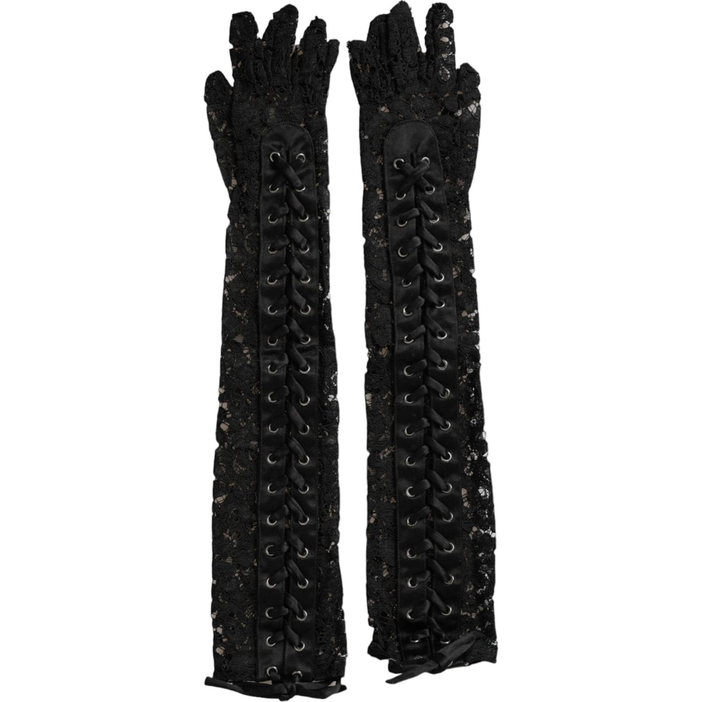Dolce & Gabbana Black Taormina Lace Elbow Length Gloves LB30123-7.5