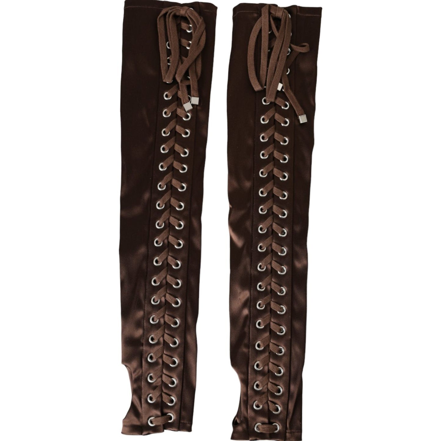 Dolce & Gabbana Brown Acetate Lace Up Fingerless Gloves LB30139-7.5