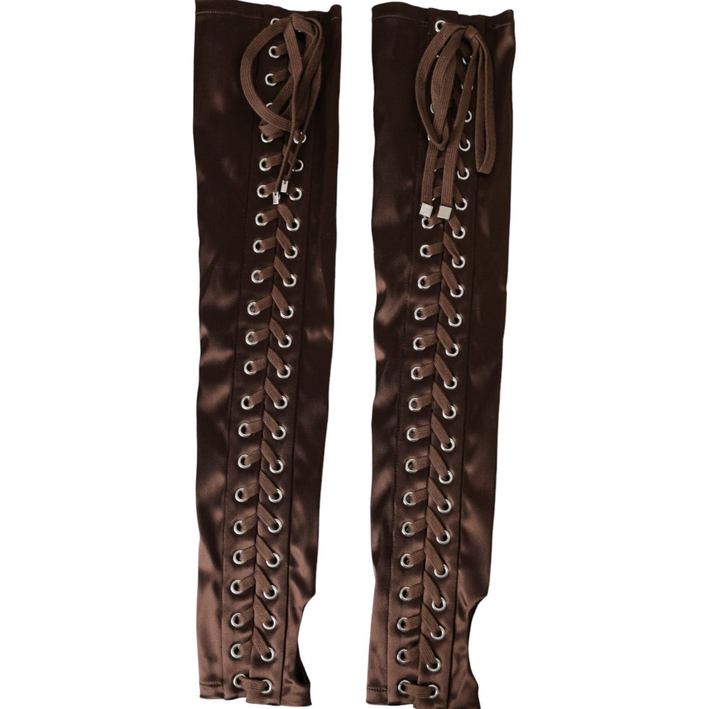 Dolce & Gabbana Brown Acetate Lace Up Fingerless Gloves LB30139-7.5