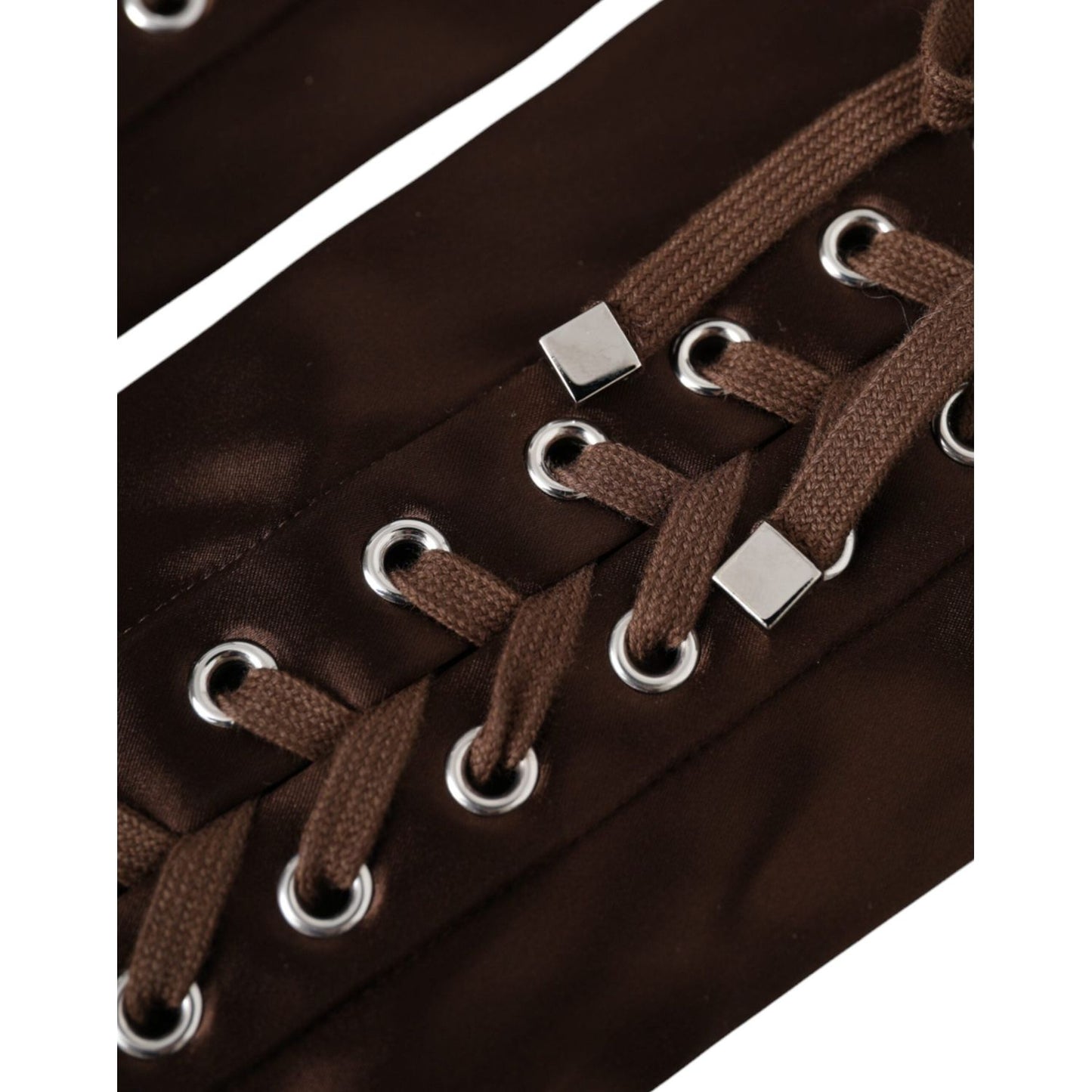 Dolce & Gabbana Brown Acetate Lace Up Fingerless Gloves LB30139-7.5
