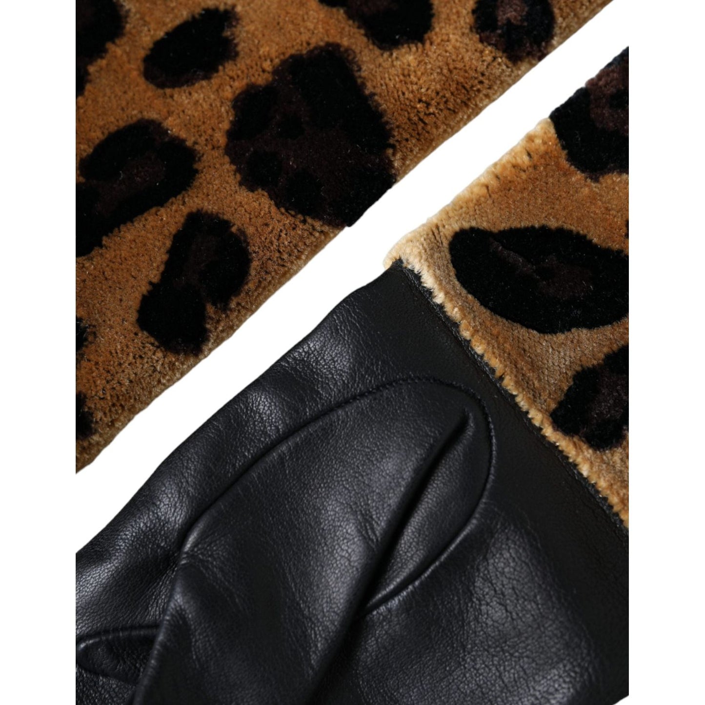 Dolce & Gabbana Brown Black Leopard Leather Elbow Length Gloves LB30140-6.5