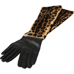 Dolce & Gabbana Brown Black Leopard Leather Elbow Length Gloves LB30140-6.5