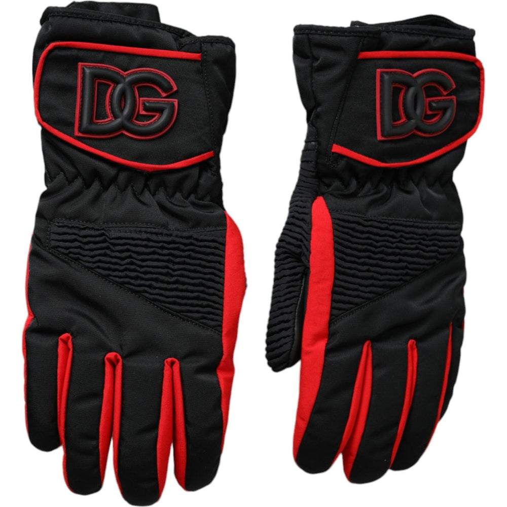Dolce & Gabbana Black Red Nylon Wrist Length Gloves LB30144-7.5