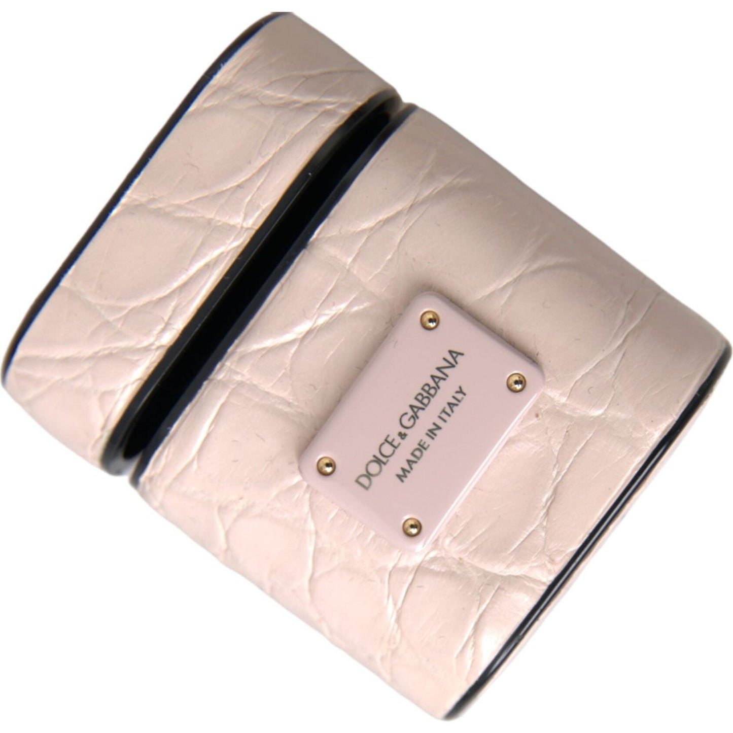 Dolce & Gabbana Light Pink Leather Metal Logo Plaque Airpods Case SMY10281