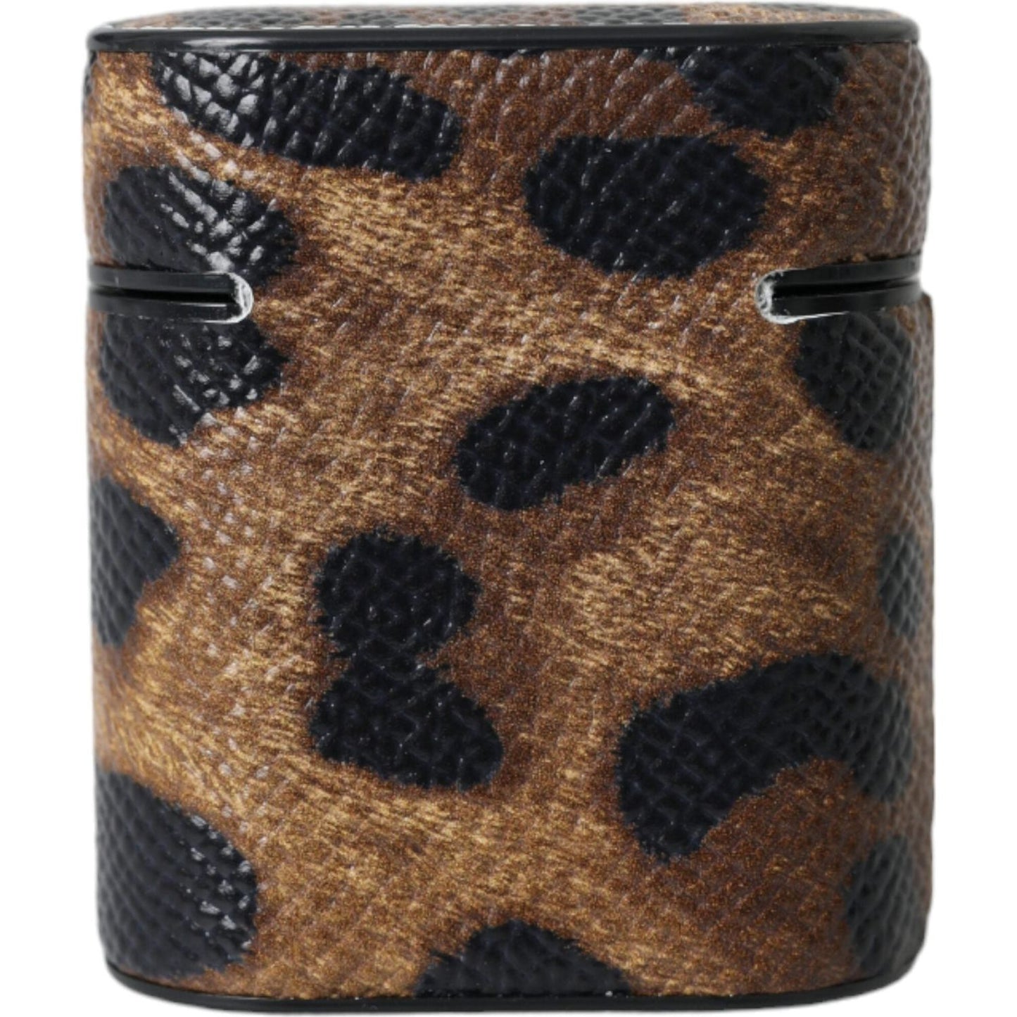 Dolce & Gabbana Brown Leopard Calf Leather Metal Logo Plaque Airpods Case SMY10286