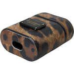 Dolce & Gabbana Brown Leopard Calf Leather Metal Logo Plaque Airpods Case SMY10286