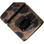 Dolce & Gabbana Brown Leopard Calf Leather Metal Logo Plaque Airpods Case SMY10286