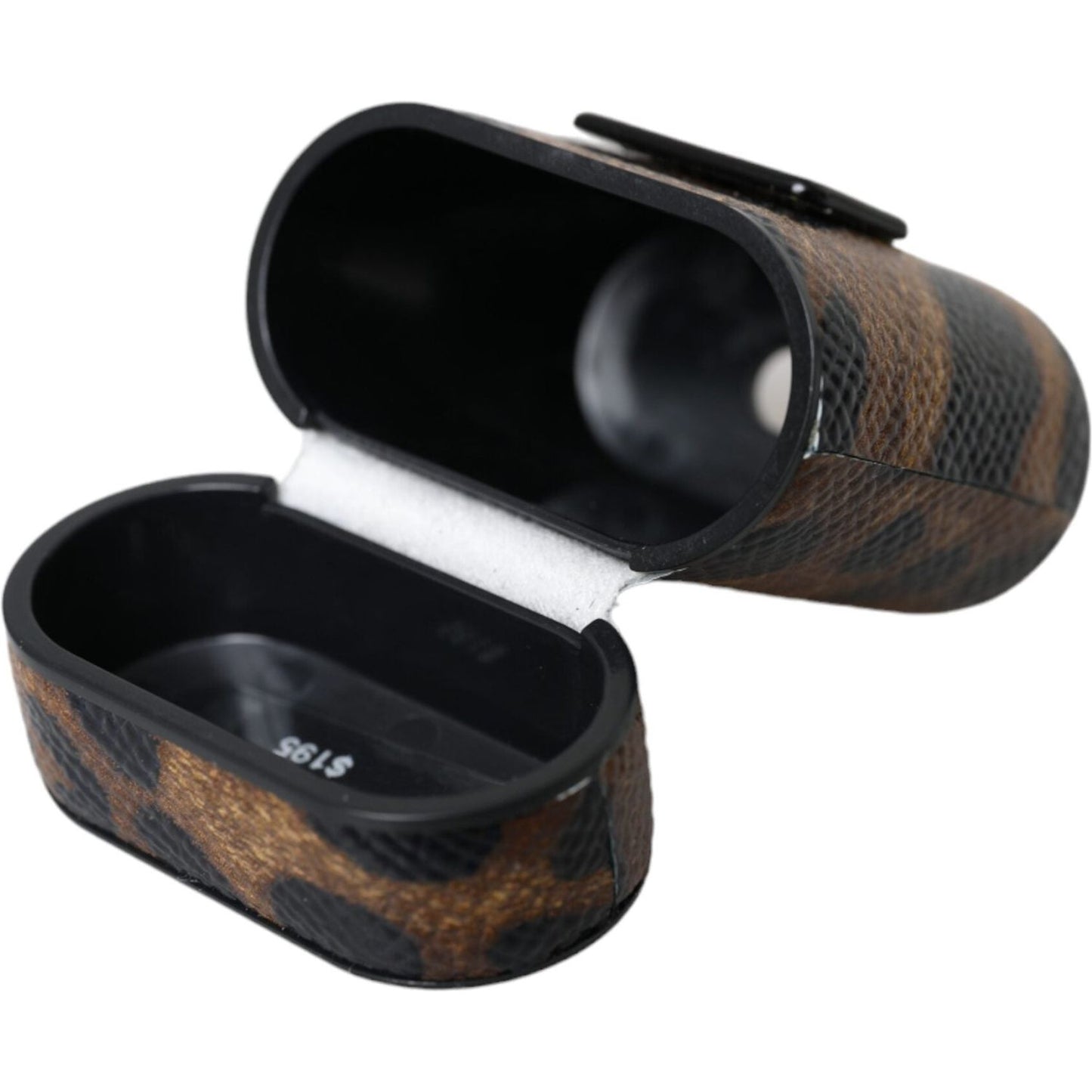 Dolce & Gabbana Brown Leopard Calf Leather Metal Logo Plaque Airpods Case SMY10286